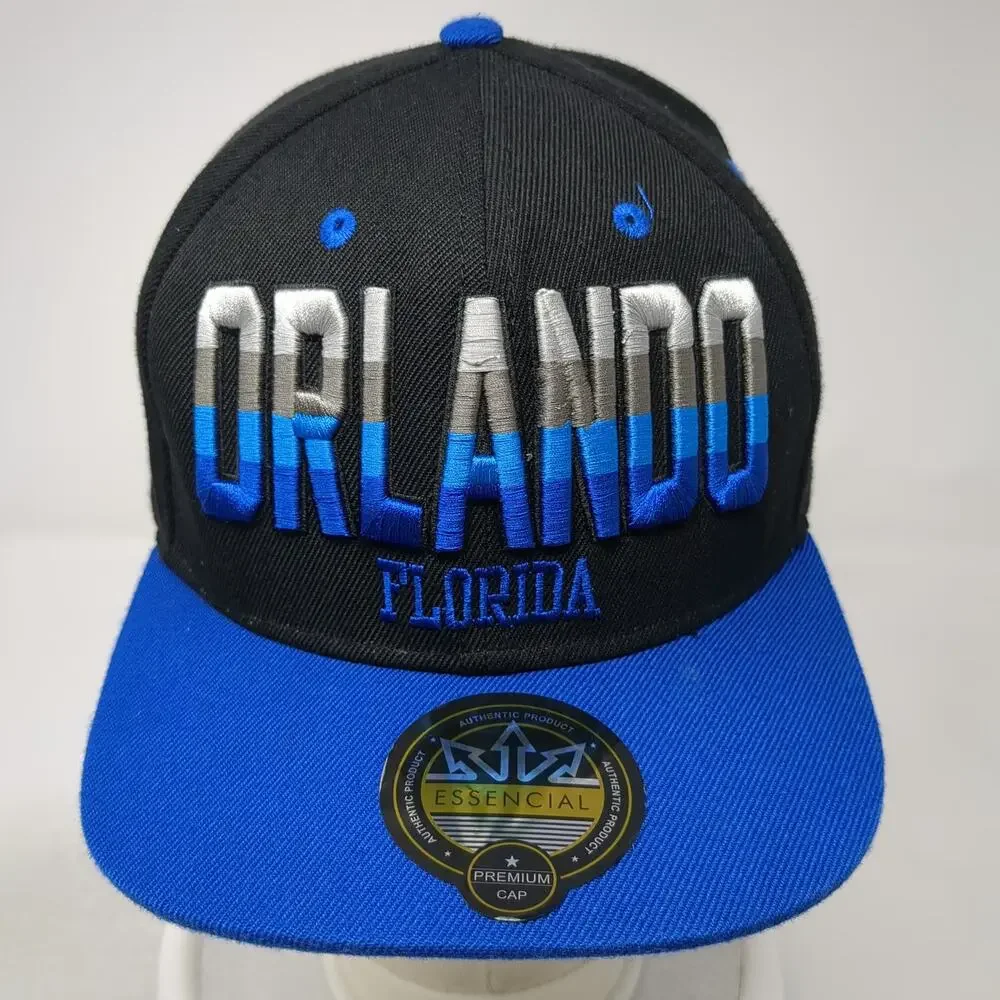 Essencial Snapback Black Blue One Size Orlando Florida 3D Puff Underbrim Hat